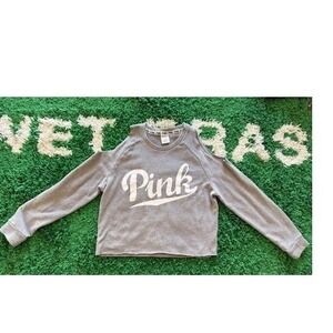 PINK Victoria's Secret Cold Shoulder Sweatshirt Womens M Gray Excellent Cropped